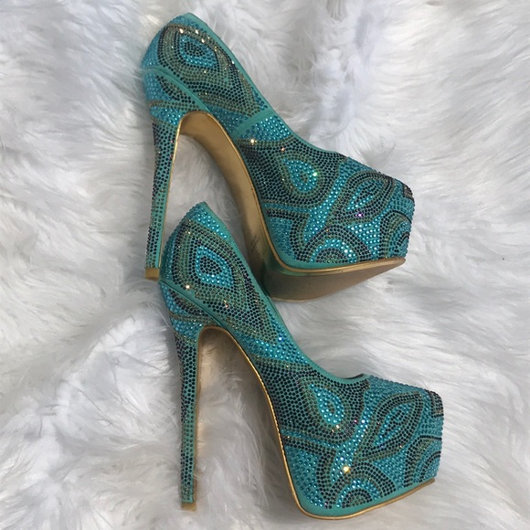 Teal Crystal gem platform heels - Picture 5 of 8